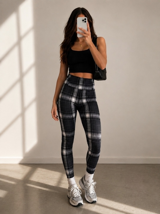 ALO Yoga Pants - ALO Yoga High-Waist Vapor Legacy Plaid leggings Size M Full Length